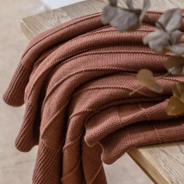 Terrys Florence Knitted Striped Throw, Nutmeg, W: 130 cm, D: 170 cm