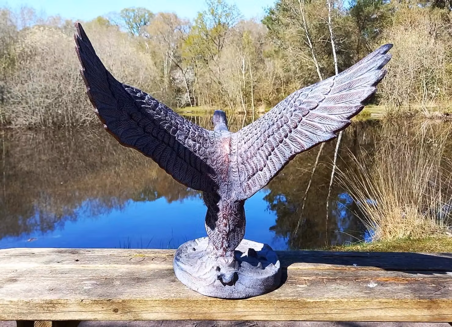 Inspirational Gifting Flying Duck Metal Garden Sculpture Ornament in Bronze and Brown, Height: 55 cm – 3