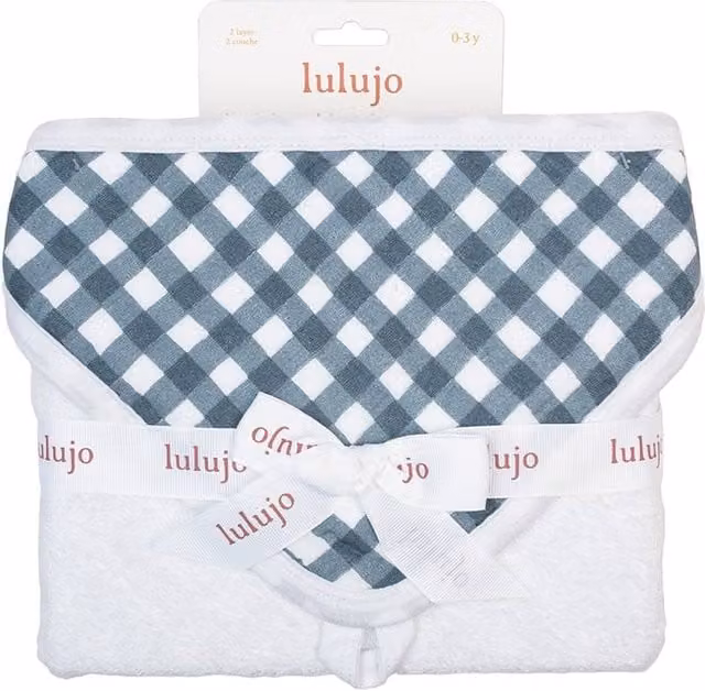 Lulujo Navy Gingham Checked Hooded Terrycloth Towel with Hanging Loop