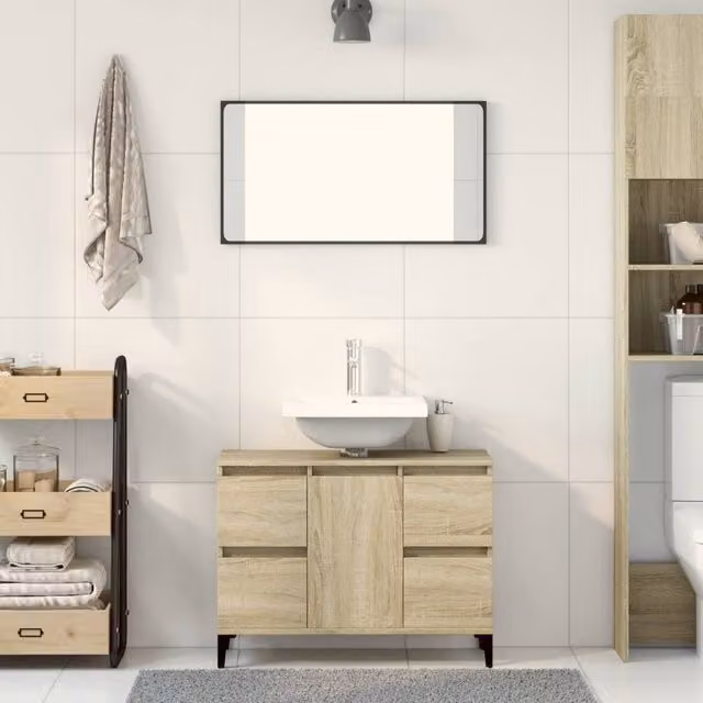 Berkfield Home Sonoma Oak Sink Cabinet in Light Oak, W/D/H: 80 x 33 x 60 cm