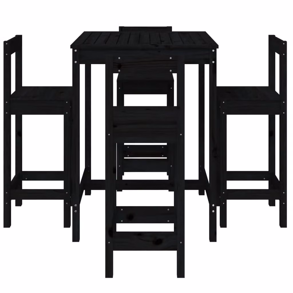 Berkfield Home 5 Piece Garden Bar Set in Black Solid Wood Pine – 4