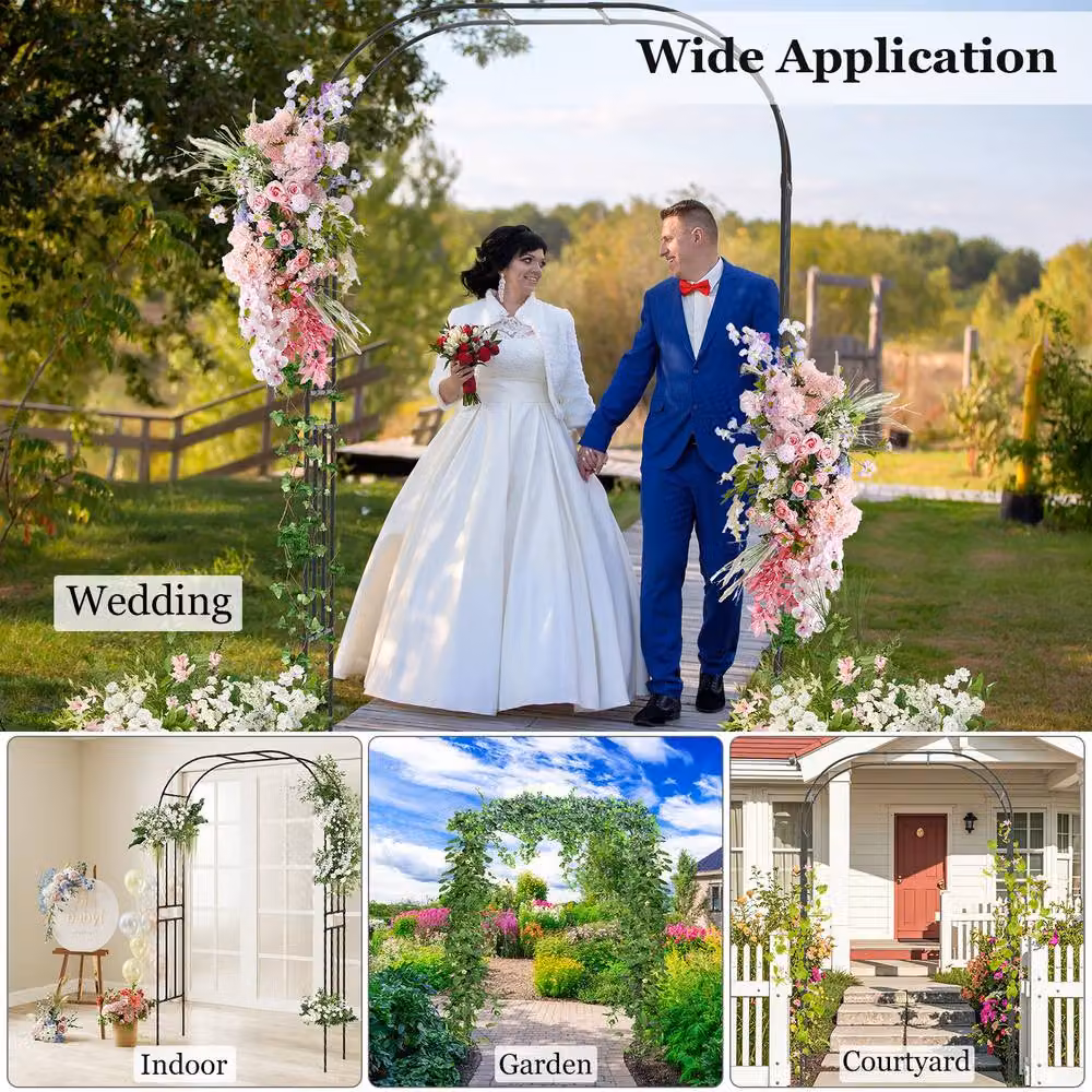 Gymax Metal Wedding Archway Trellis and Flower Support Rack, Black, W: 158 cm, H: 245 cm, D: 42 cm – 3