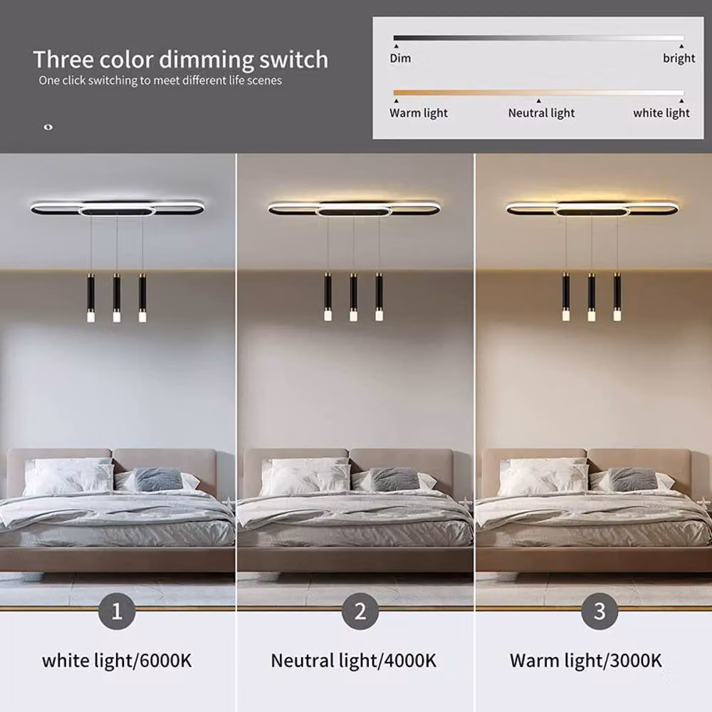 NIVOR 3-Light Dimmable LED Ceiling Chandelier with Remote Control, 62W Modern Black Pendant Light – 7