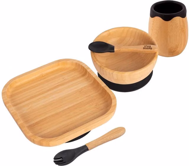 Tiny Dining 5-Piece Bamboo and Silicone Baby Weaning Set in Black