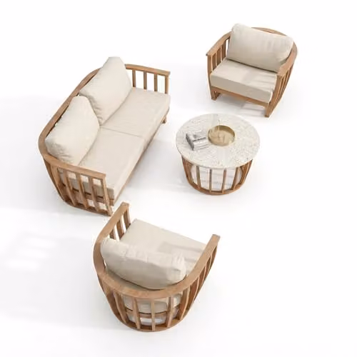 Royalcraft LUCCA 5-Seater Teak-Effect Aluminium Outdoor Garden Lounging Set with Coffee Table and Beige Cushions – 4