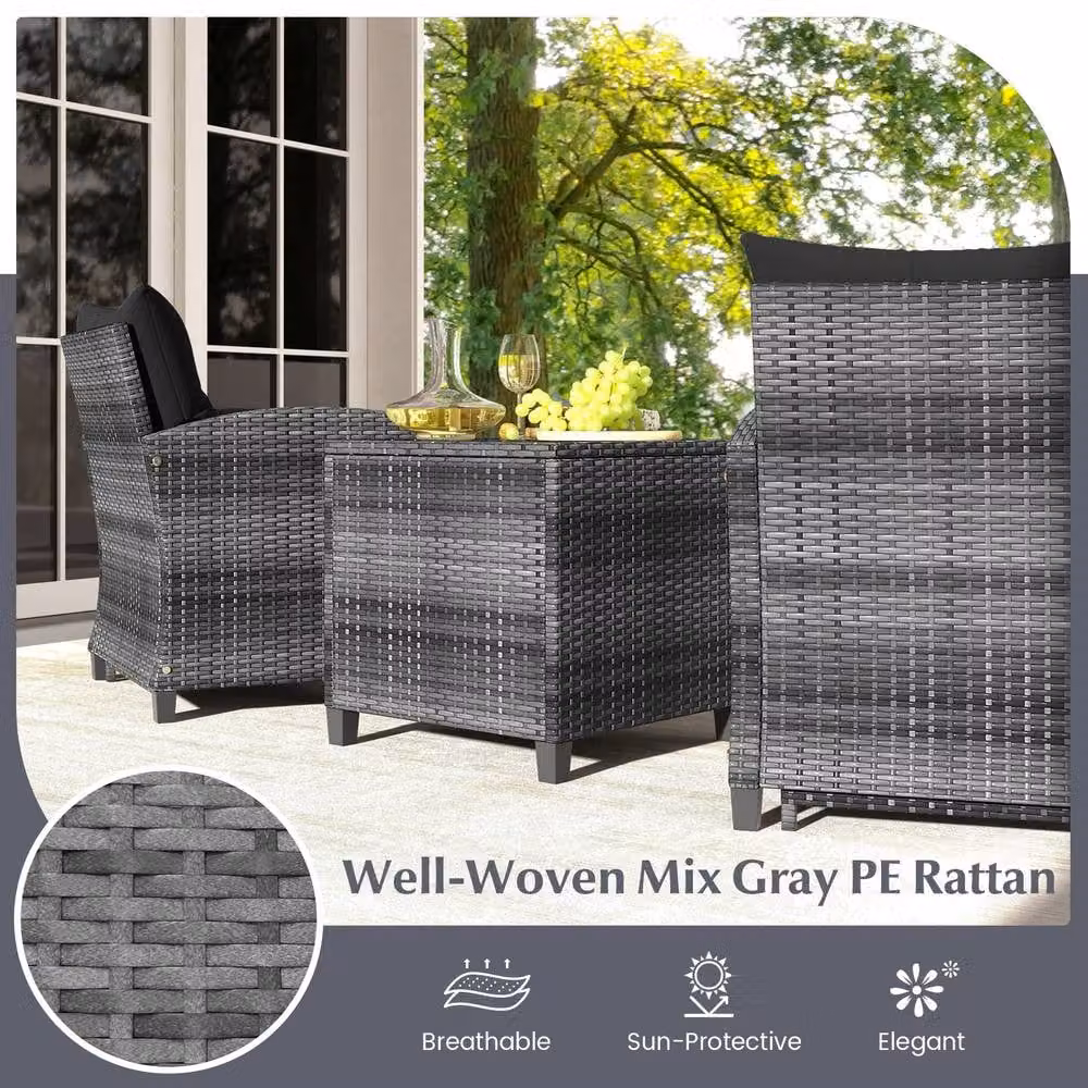 Costway 5-Piece Black Polyrattan Patio Furniture Set with Upholstered Lounge Armchairs and Ottomans – 7