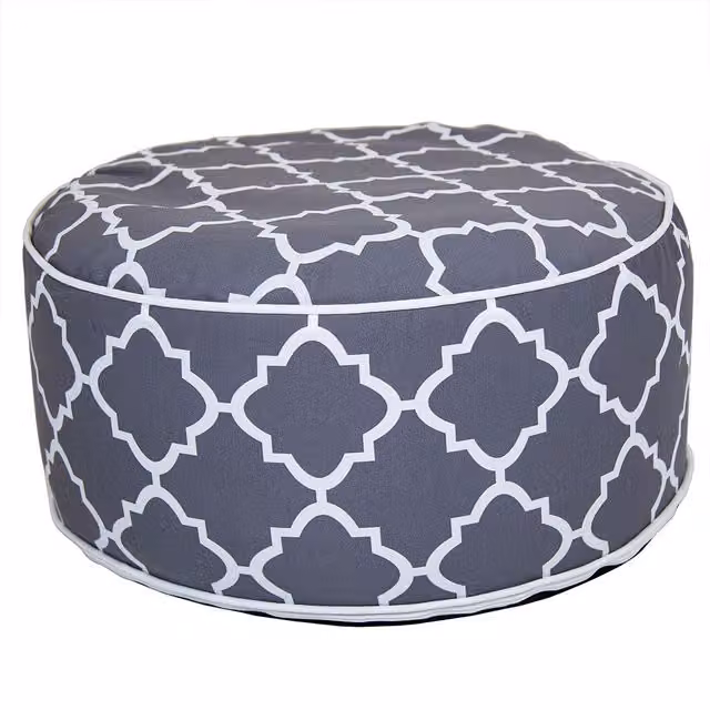 Charles Bentley Grey and White Geometric Inflatable Indoor Outdoor Foot Stool Pouffe Bean Bag