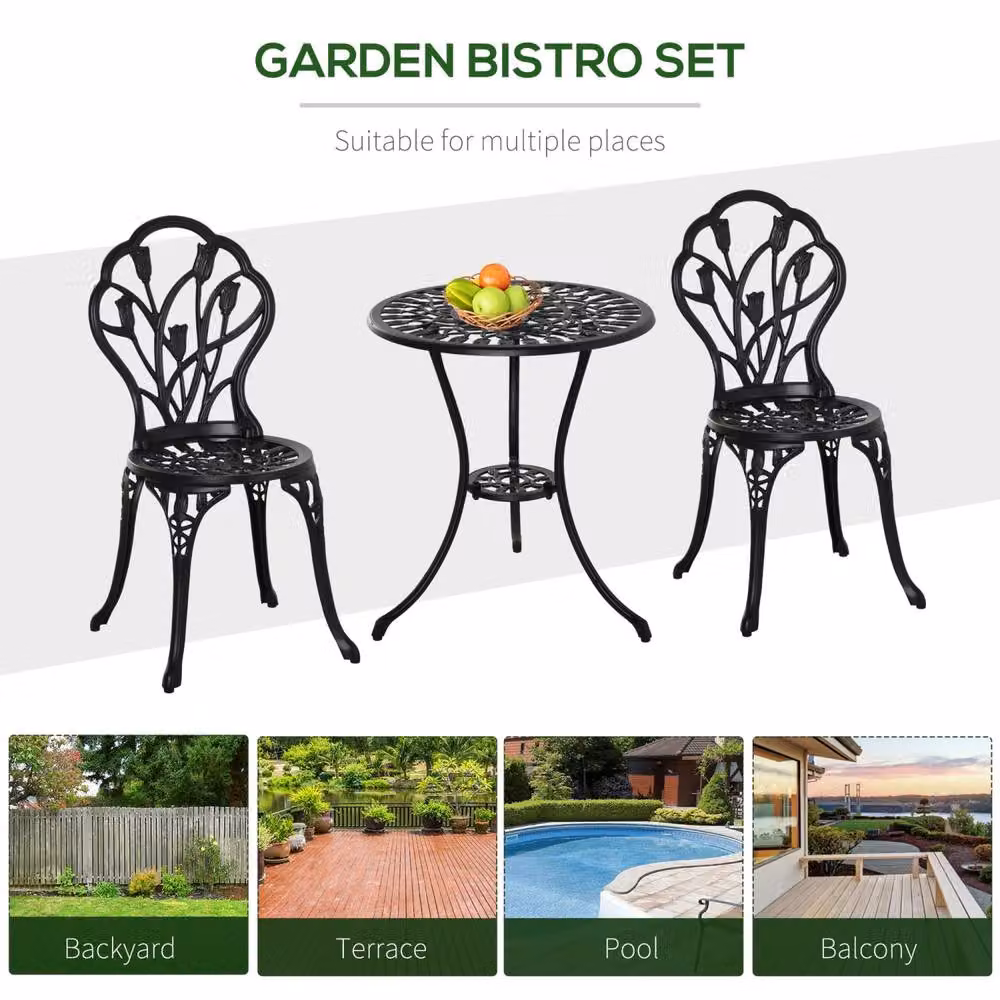 Wyld Haus Malutte 3 Piece Aluminium Floral Bistro Set in Matt Black – 5