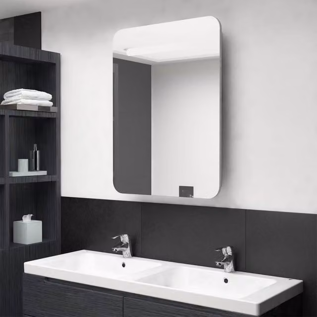 Berkfield Home LED Bathroom Mirror Cabinet in Concrete Grey, W: 60 cm, D: 11 cm, H: 80 cm – 1