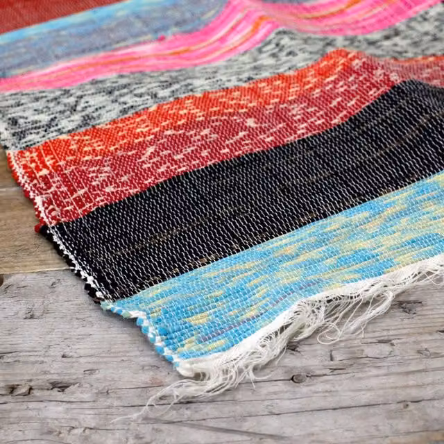 KDMK Striped Natural Rag Rug in Multicolour and Yellow