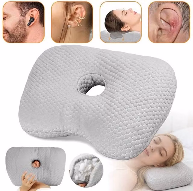 FLAVORA Soft Piercing Ear Pillow for Side Sleepers in Grey – 1