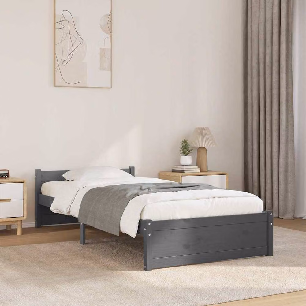 Berkfield Home Small Single Solid Wood Bed Frame in Grey, W: 75 cm, L: 190 cm – 2