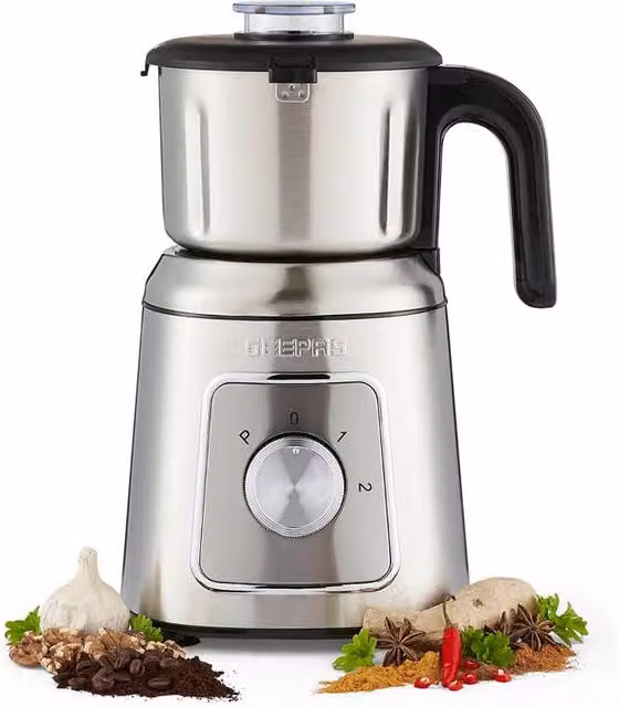 Geepas 600W Wet and Dry Mixer Grinder with 2 Speed Control and Pulse Function in Silver Stainless Steel – 1