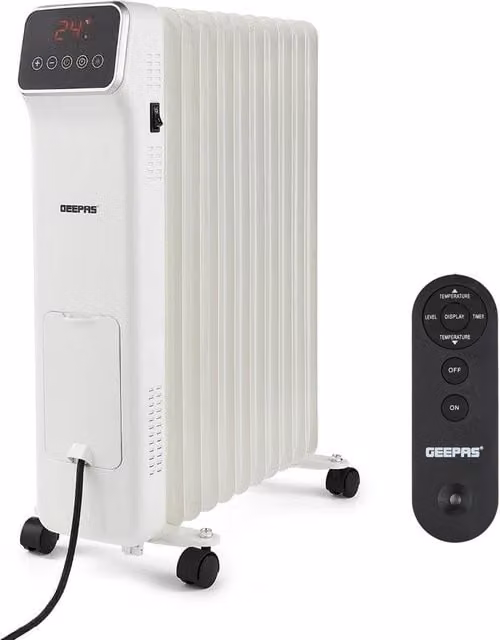 Geepas 11 Fin Digital Oil Filled Radiator Heater 2500W with Remote Control and 9Hr Timer in White – 1