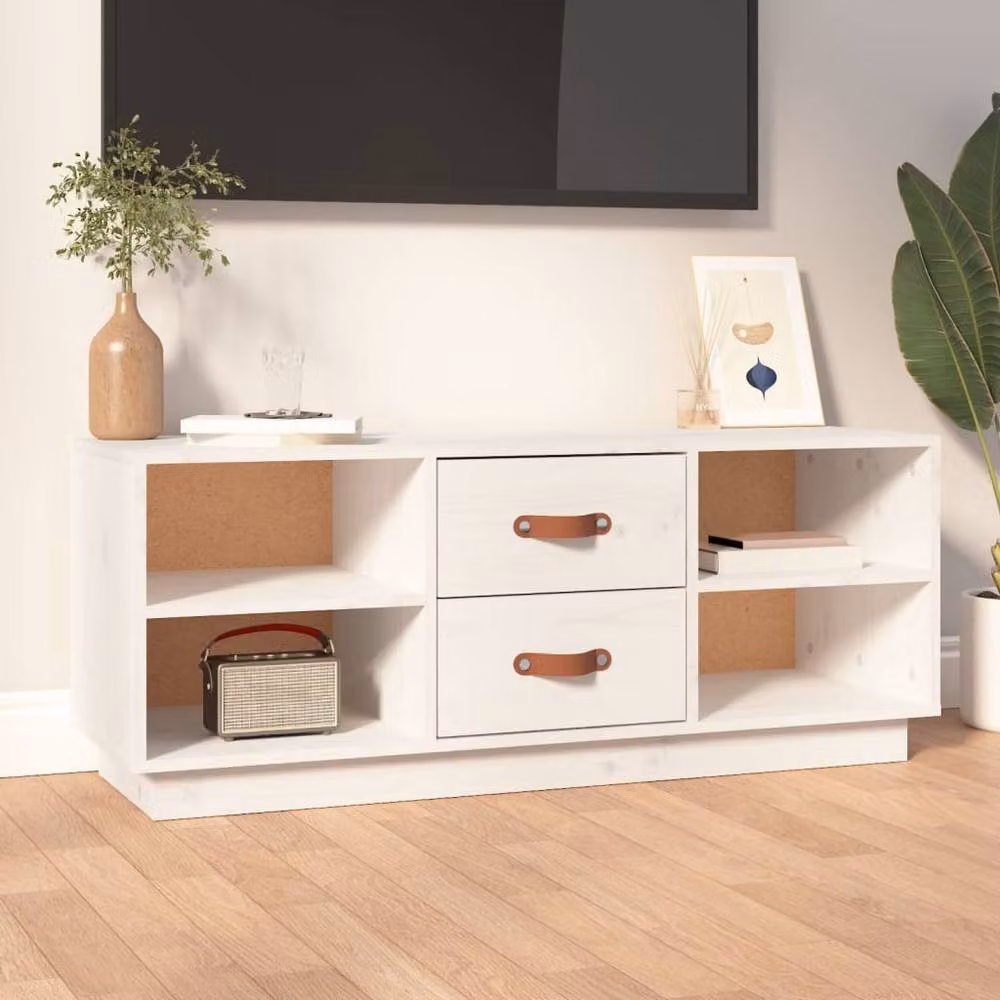 Berkfield Home White Rustic Solid Wood Pine TV Cabinet W/D/H: 100 x 34 x 40 cm – 2