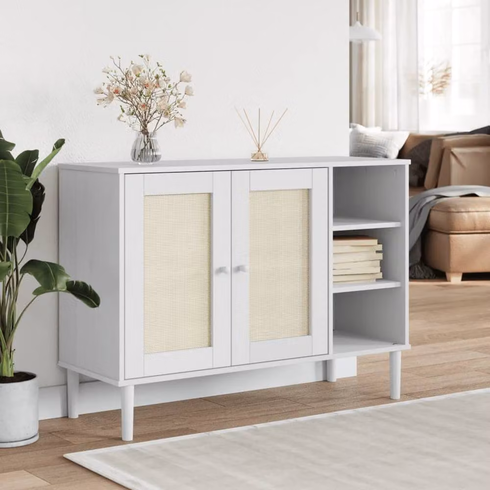 Berkfield Home Senja Sideboard in White Rattan Look Solid Pine Wood, W/D/H: 112 x 40 x 80 cm – 2