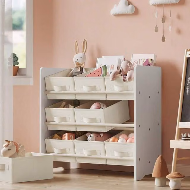 SONGMICS Toy Organiser with 9 Boxes, White, W/D/H: 60 x 29.5 x 62.5 cm