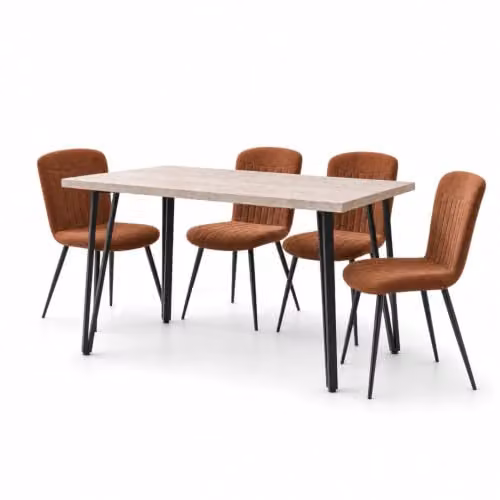 FWStyle Modern Round Travertine Dining Table and 4 Chairs Set in Beige and Brown – 3