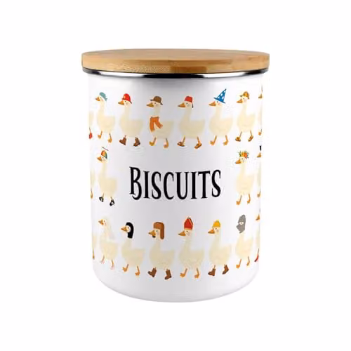 Purely Home Silly Goose Biscuit Storage Canister, 2.7 l, Multicoloured Enamel and Bamboo