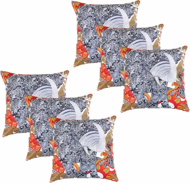 Gardenista Elephant Printed Outdoor Scatter Cushion Set of 6, Multicolour, Polyester