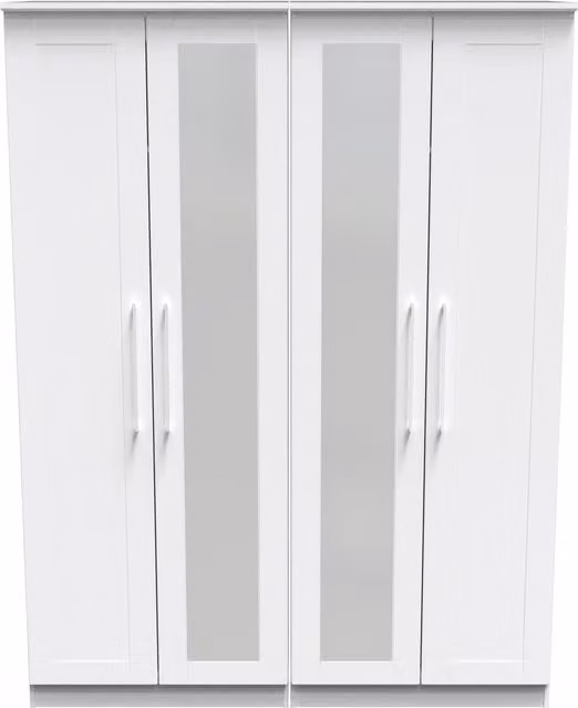 2 U Ripon Ready Assembled Tall 4 Door Wardrobe with 2 Centre Mirrors in White