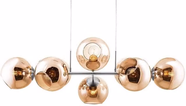 Netlighting Pilar Bar Pendant Ceiling Light with Amber Glass Shade and Nickel Matt Grey Finish, 8x E27
