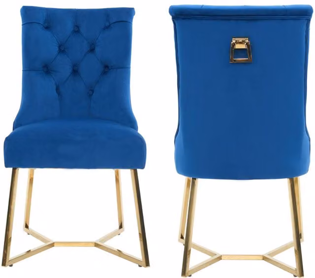 Life Interiors Ambra Modern Velvet Dining Chairs Set of 2 in Blue with Gold Legs