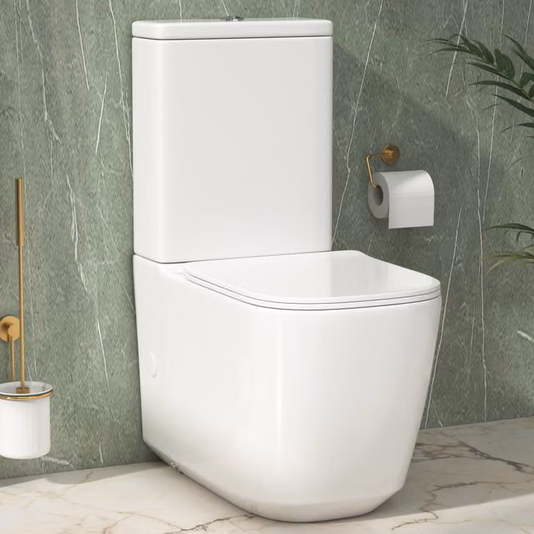 Royal Bathrooms Luton Close Coupled Rimless Toilet with Whirlwind Flush Pan, Slim Soft Close Seat and Cistern, White Ceramic