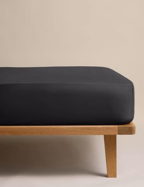 M&S Egyptian Cotton 230 Thread Count Crisp Fitted Sheet in Black, W/D/H: 180 x 200 cm