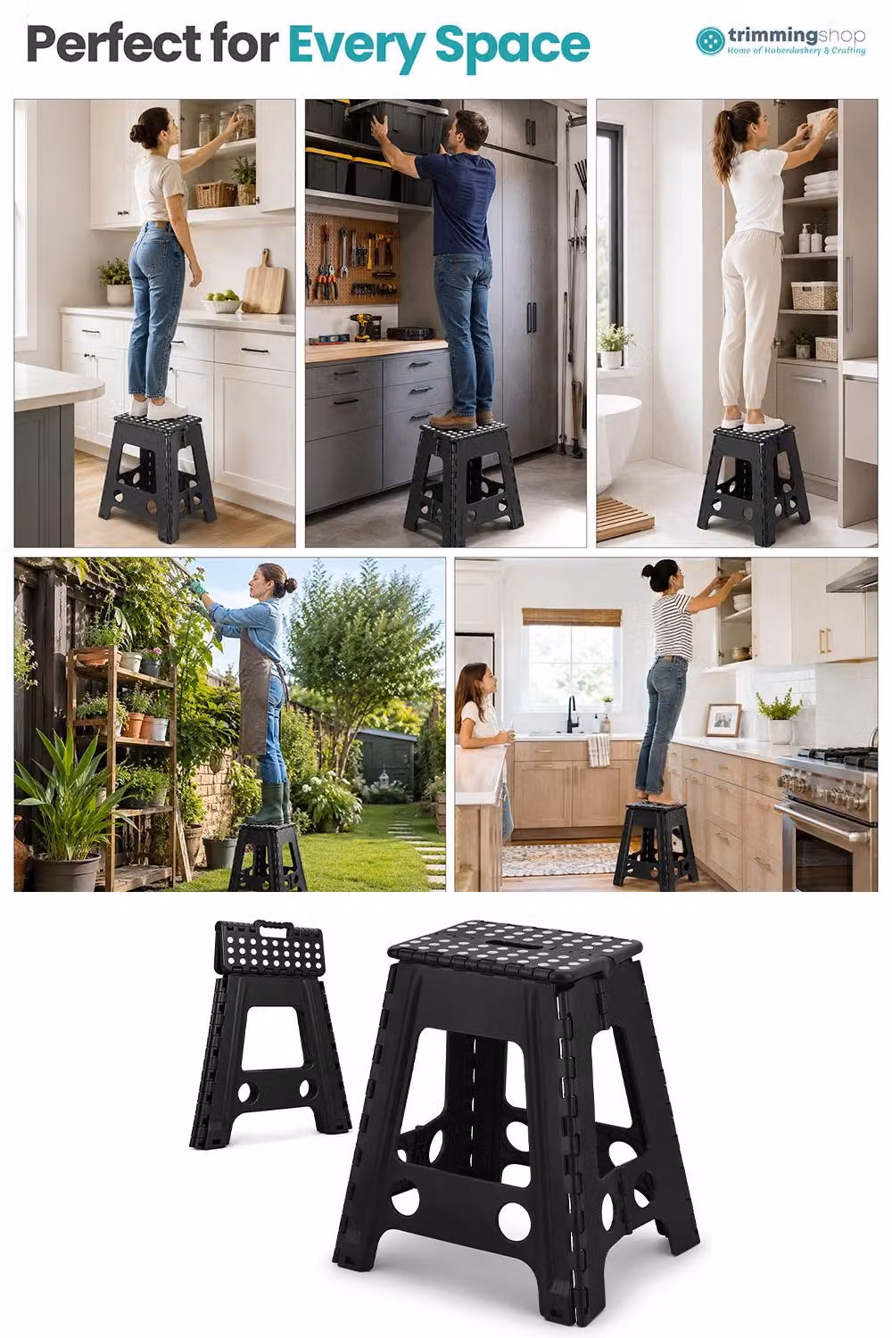 Neel Blue Foldable Step Stool in Black with Anti-Skid Rubber Feet, W/D/H: 45.72 x 28.45 x 21.59 cm – 6