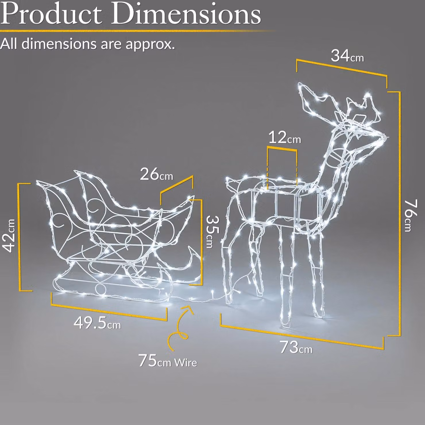Christow Reindeer Sleigh 3D LED Outdoor Christmas Decoration in White – 3