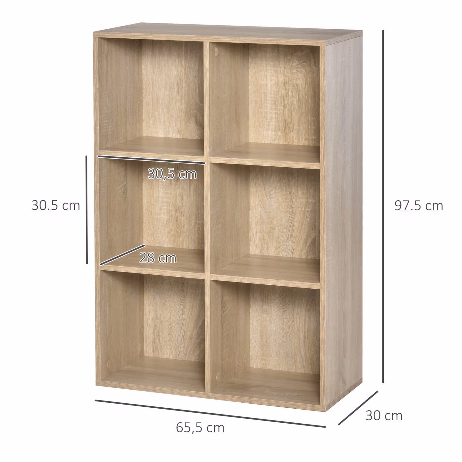 HOMCOM Six-Cube Freestanding Bookcase in Brown Oak Wood Effect – 3