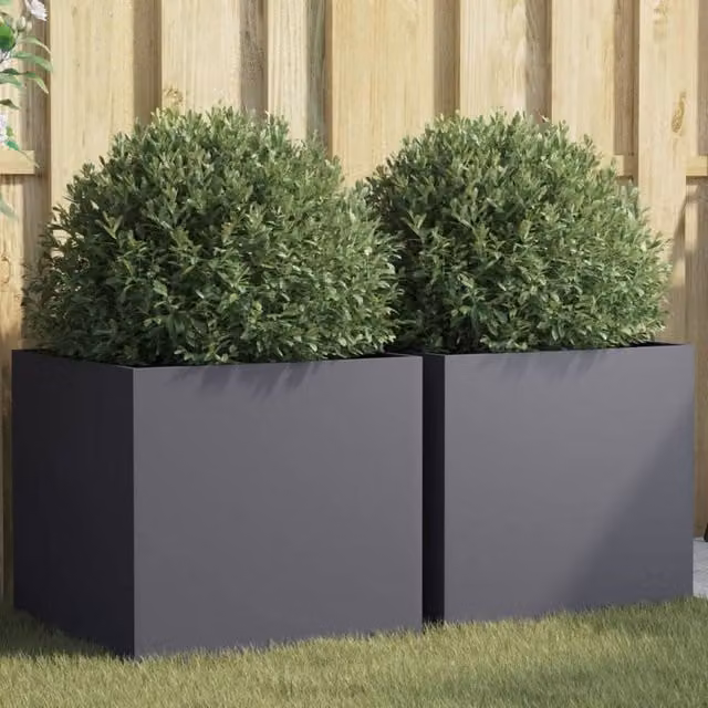 Berkfield Home Steel Planter Tub Set, 2 Pieces, Anthracite and Black, W: 49 cm, D: 47 cm, H: 46 cm – 1