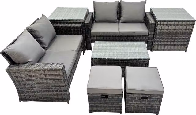 Fimous Lounge Double Seat Sofa, Coffee Table and 2 Small Stools Set in Dark Grey