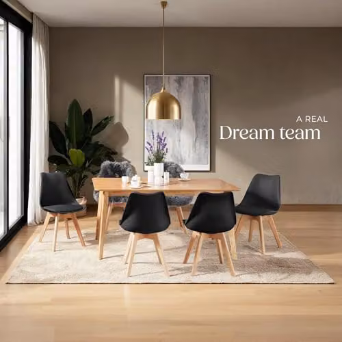 tectake Set of 2 Scandinavian Design Dining Chairs with Wood Legs in Black – 6