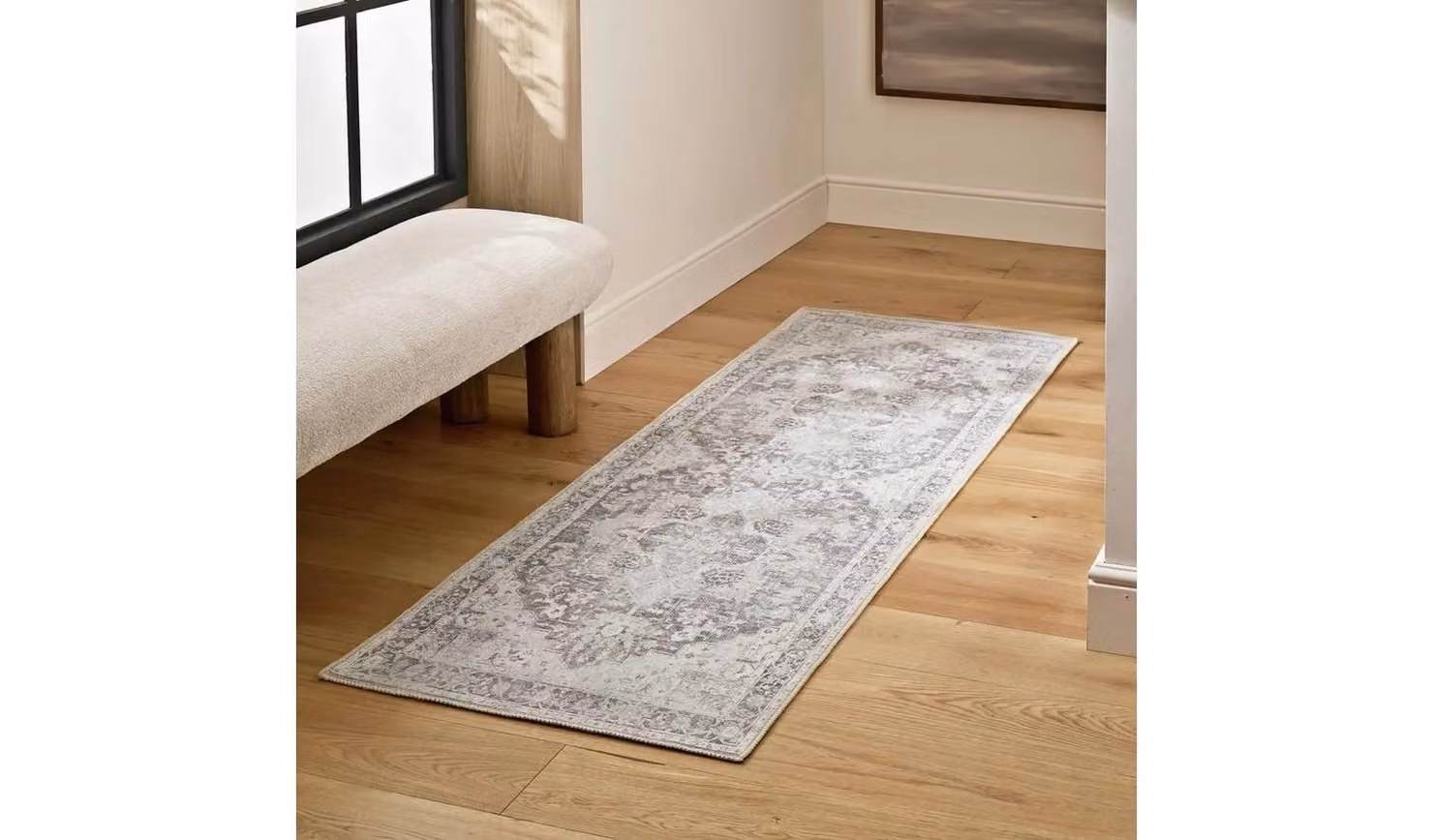 Cheap Furniture Warehouse Grey Vintage Effect Non-Slip Runner, W: 66 cm, L: 200 cm