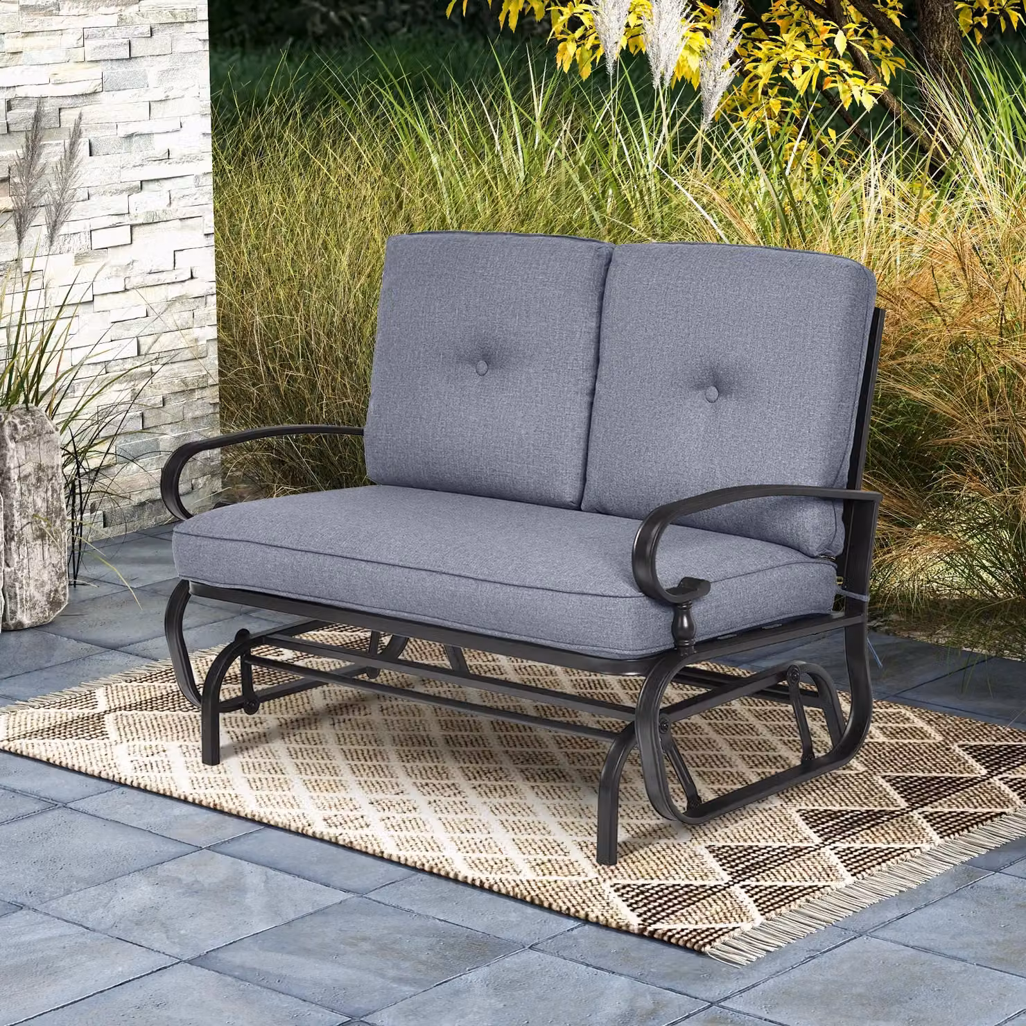 Gymax 2-Seater Outdoor Swing Glider Chair with Cushions in Grey – 6