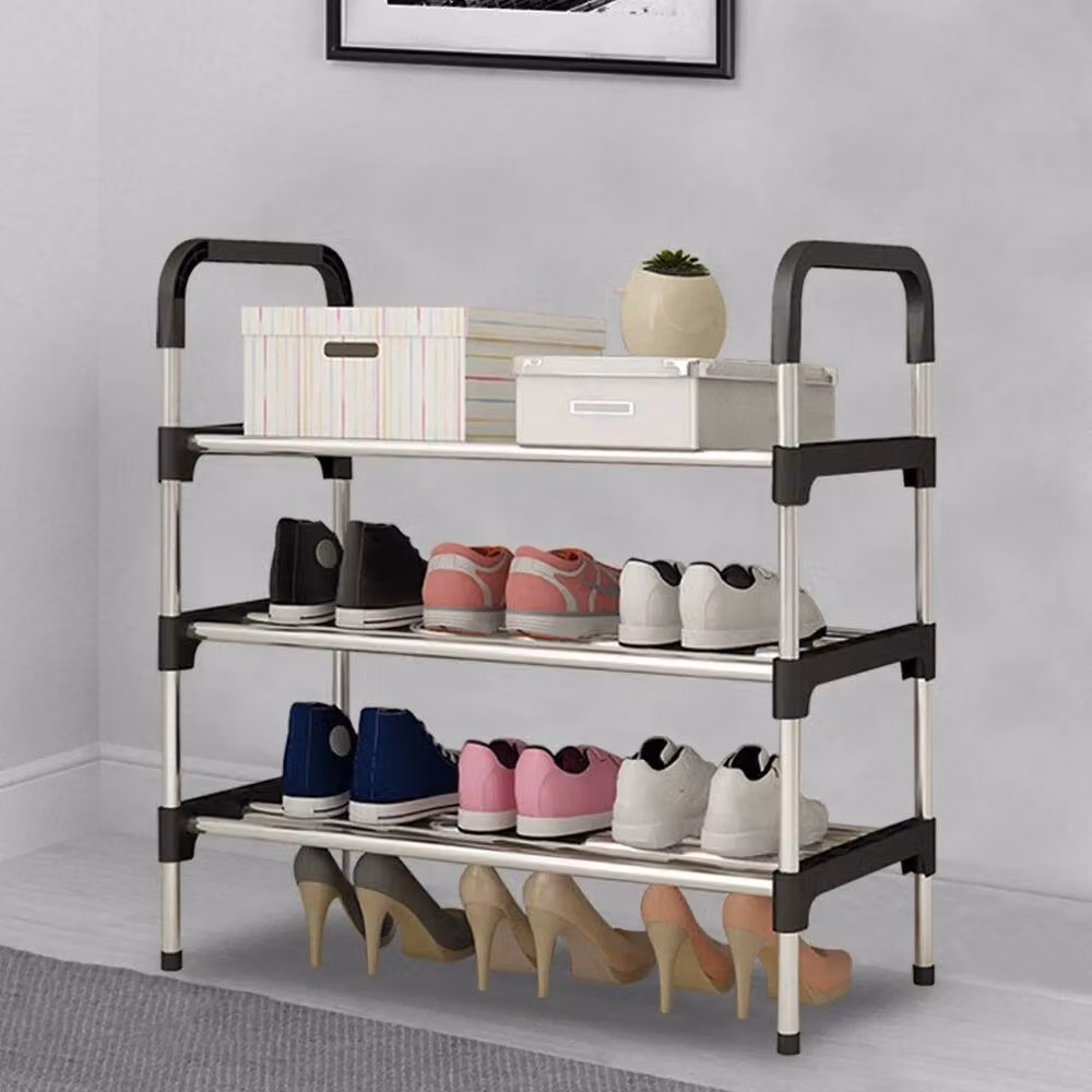 Kelvenix 3 Tier Metal Shoe Rack Storage Organiser Stand in Black – 3