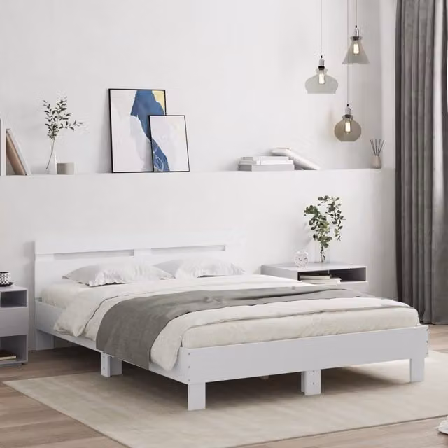 Berkfield Home White Engineered Wood King Size Bed Frame W/D/H: 150 x 200 cm