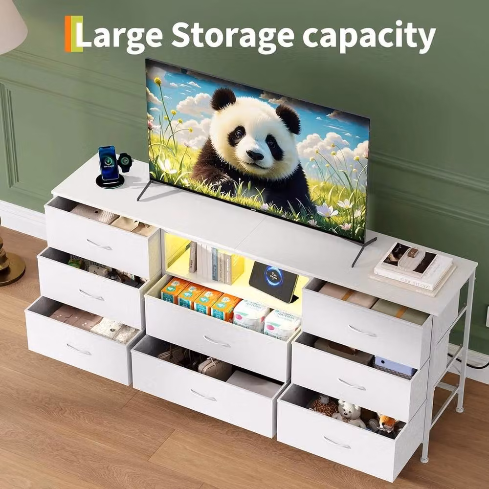 VOGREX Modern White LED 8-Drawer Dresser and TV Stand with Integrated Lighting – 4