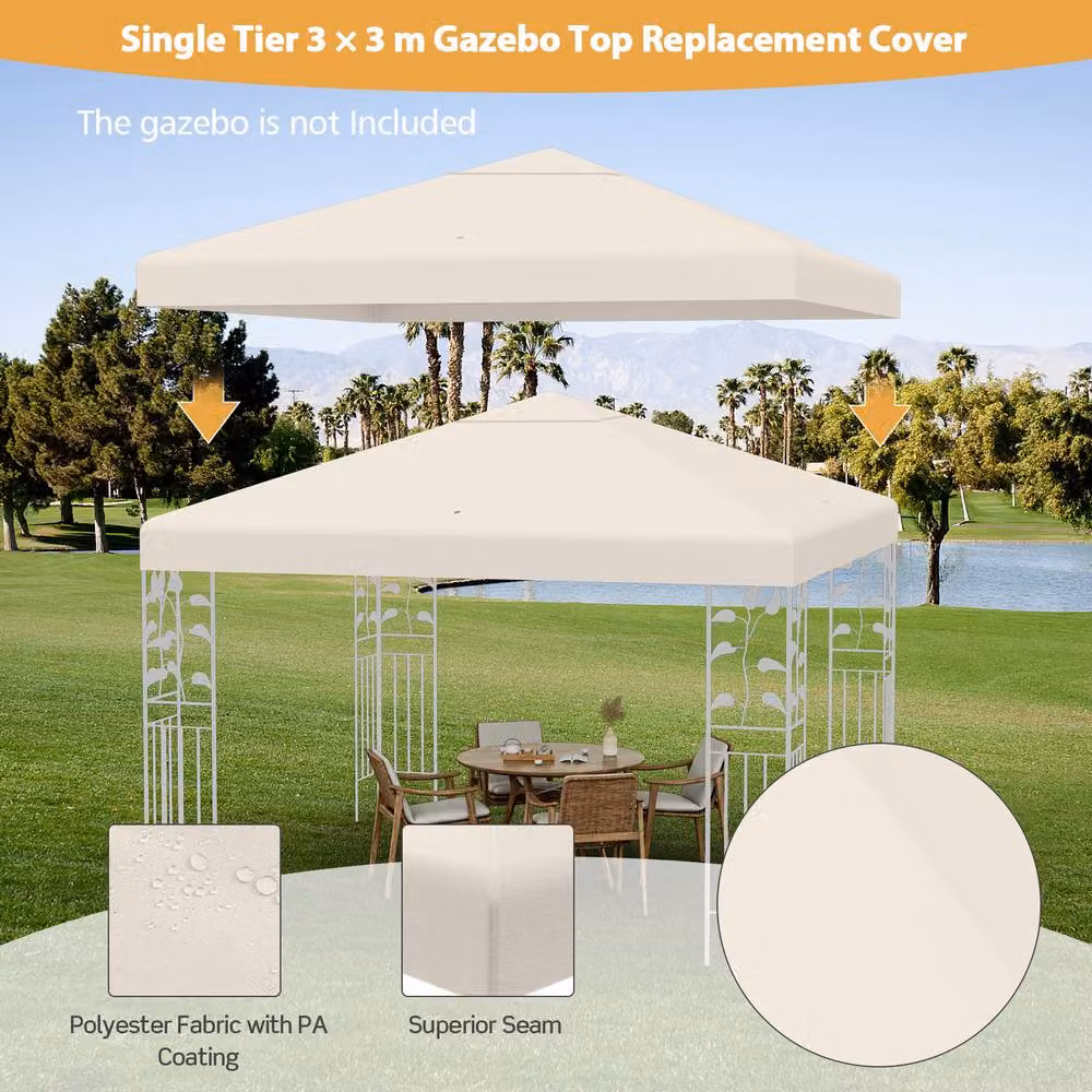 Gymax Beige Polyester Gazebo Replacement Canopy Top for Patio Pavilions, W x D: 300 x 300 cm – 2