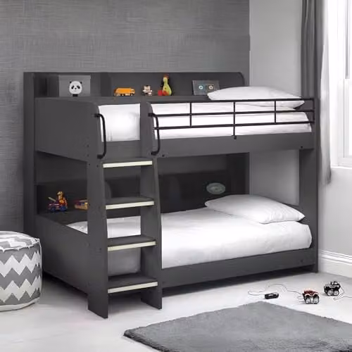 Julian Bowen Domino Two-Level Bunk Bed with Stairs and USB Charging Port, Anthracite, W/D/H: 90 x 190 x 199 cm – 1