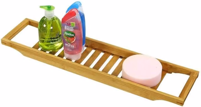 Kelvenix Bamboo Bathtub Rack and Shower Organiser in Brown – 1