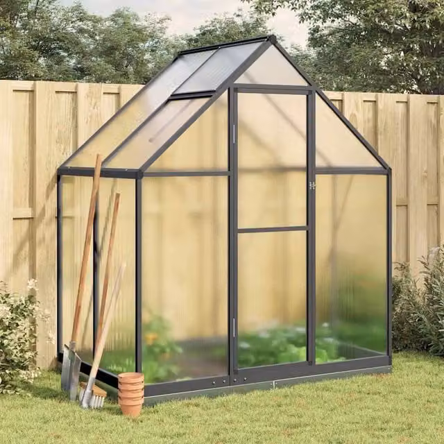 Berkfield Home Anthracite Aluminium Greenhouse with Polycarbonate Panels, W/D/H: 169 x 114 x 202 cm
