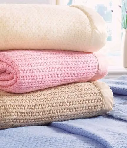 Diana Cowpe Beige Geometric Waffle Pique Wool Blanket