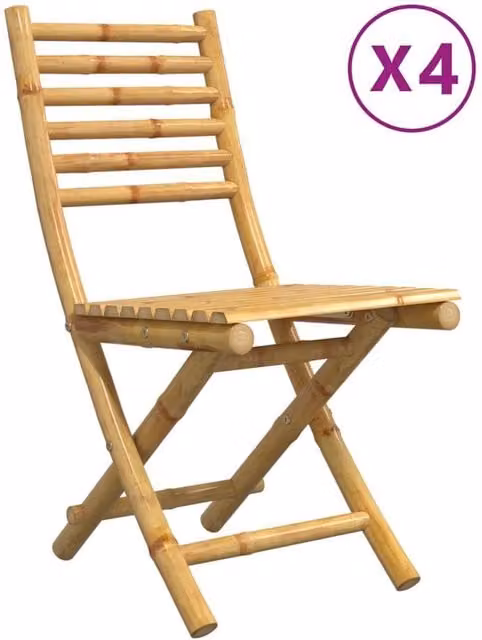 Berkfield Home Set of 4 Folding Bamboo Garden Chairs in Tan, W/D/H: 43 x 54 x 88 cm