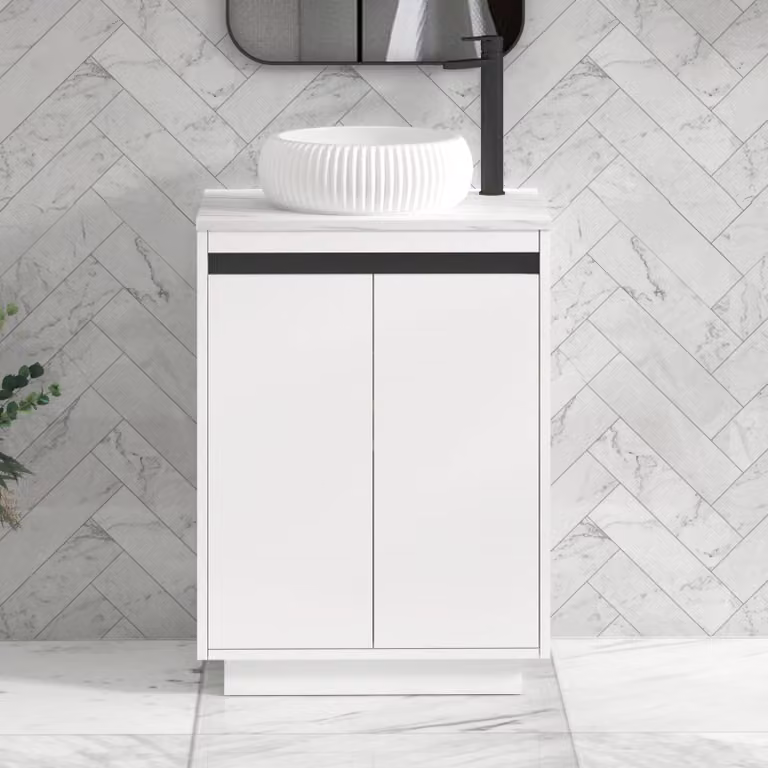 Royal Bathrooms Orion 800mm Matt White Floor Standing 2 Door Vanity Unit with Milan Basin and Black Accent Trim