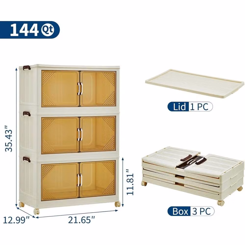 VOGREX 3 Drawer Folding Stackable Plastic Storage Bins in White – 2