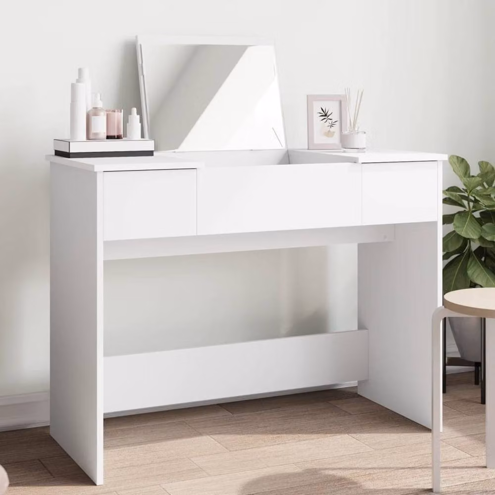 Berkfield Home Modern White Dressing Table with Mirror W/D/H: 100 x 45 x 76 cm – 1