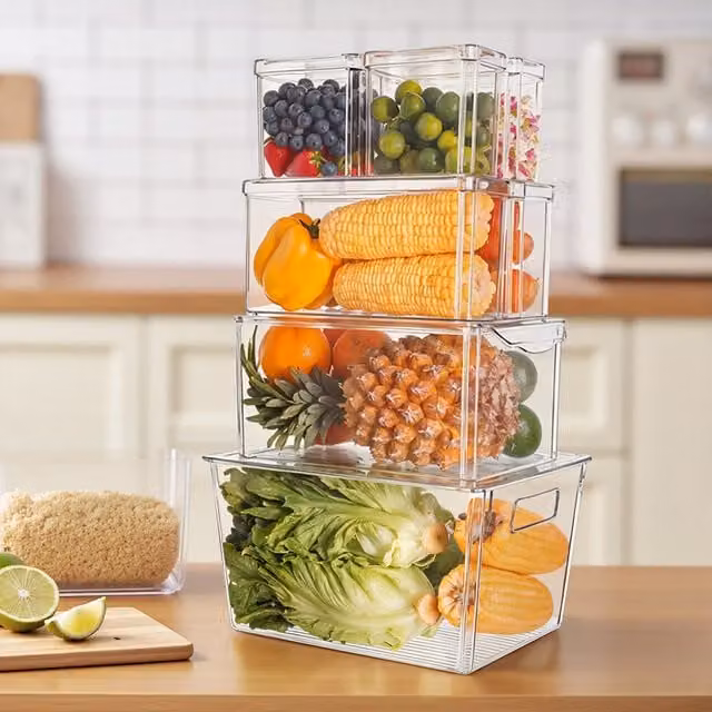 Lifeideas 8 Pack Transparent Plastic PET Fridge Storage Containers
